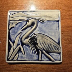 Great Blue Heron Tile, Arts and Crafts Style